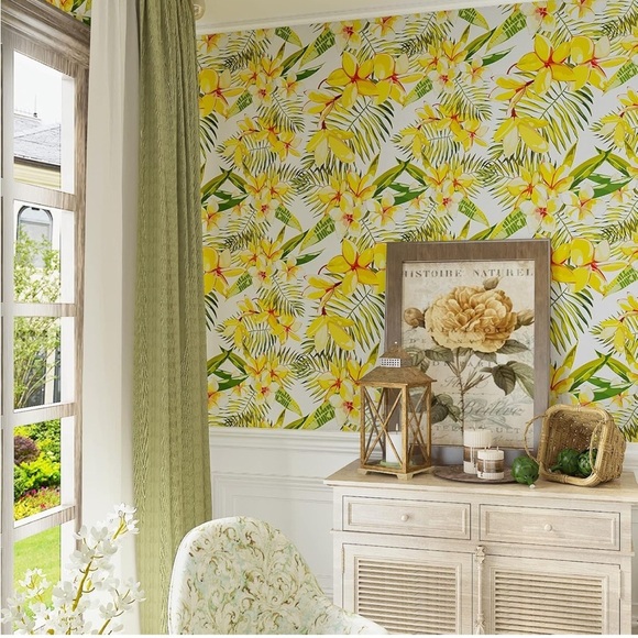 24"x354" Yellow Floral Wallpaper Leaf Peel Stick Contact Removable Self - Picture 4 of 8
